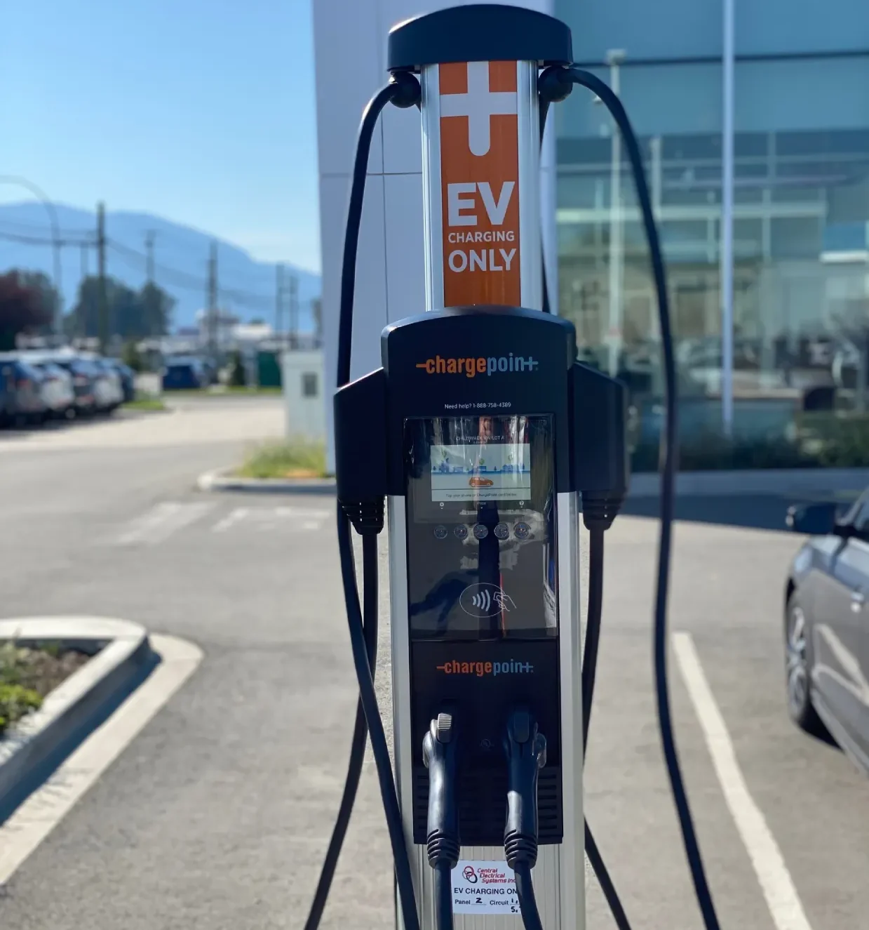 charge point ev station charger unit in commercial parking lot in Abbotsford